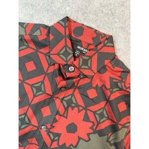 Murano Slim Fit Short Sleeve Button Down Shirt Red Black Floral Geometric Mens S